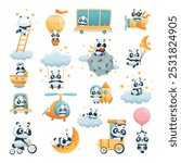 Happy Panda Animal Character Engaged in Different Activity Vector Set