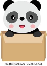 Happy panda in cardboard box
