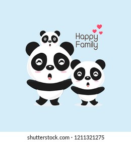 Happy panda cartoon family with heart.