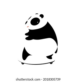 happy panda cartoon playing surf skate