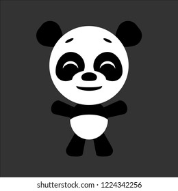 Happy panda. Cute cartoon character. Gray background. Flat design. Vector illustration
