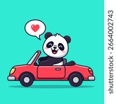 Happy Panda Driving a Red Convertible Car