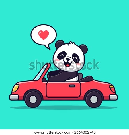 Happy Panda Driving a Red Convertible Car