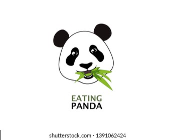 Happy panda eating bamboo vector logo icon on white background isolated
