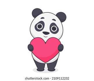 Happy panda with a heart. Vector illustration in cartoon style. Animals
