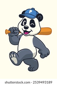 Happy Panda Holding Baseball Bat Mascot