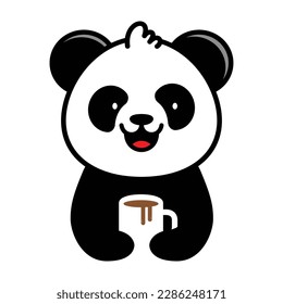 Happy Panda Holding Mug of Hot Chocolate for Chocolate Cafe Shop Logo