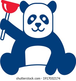 Happy Panda Holding Plunger. Vector Illustration Image. 