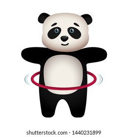 Happy panda Hula Hoop, smiling panda, cute animal exercising
