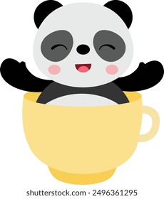 Happy panda inside a yellow cup
