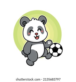 happy panda play football soccer adorable cartoon doodle vector illustration flat design style