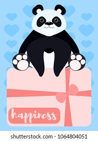 happy panda sits on a gift vector illustration