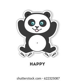 Happy panda sticker. Isolated cute sticker on white background.