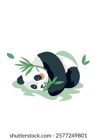Happy panda surrounded by bamboo