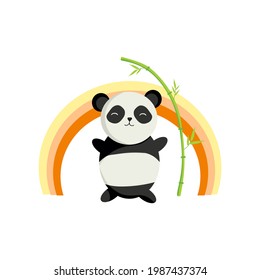 Feliz koala con bambú en un fondo de arco iris.
Ilustración vectorial para el jardín de infancia.
