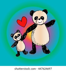 Happy pandas background. Sketchy style.