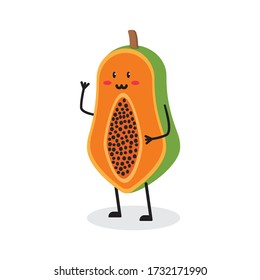 happy papaya fruit cute character mascot vector design