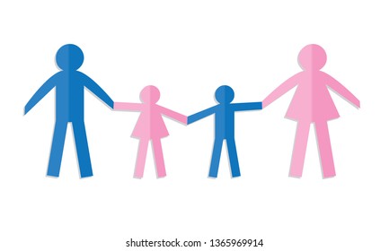 Happy paper family isolated on a white background