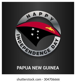 Happy Papua New Guinea independence day Flag metal badge - National Day silver border - Vector illustration