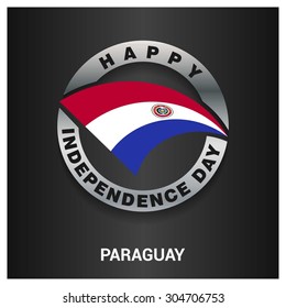 Happy Paraguay independence day Flag metal badge - National Day silver border - Vector illustration