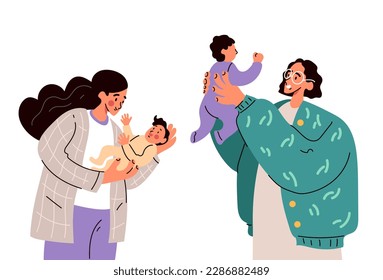 Happy parent family parenthood mum dad child hug concept. Vector graphic design illustration
