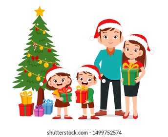 happy parent give present to kid christmas