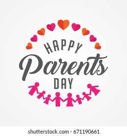 Happy parents. Beautiful greeting card poster, with love and family icons.