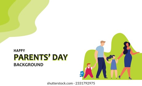 The happy parents cartoons vector background features a vibrant green color scheme, adding a lively and cheerful atmosphere to the illustration. 