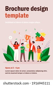 Happy parents and children celebrating success. Family contest, teamwork, togetherness flat vector illustration. Family, success, achievement concept for banner, website design or landing web page