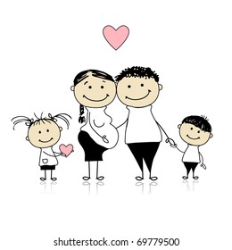 Happy parents with children waiting for newbaby, pregnancy