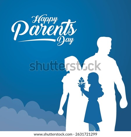 Happy Parents Day Celebration Vector – Silhouette of Child Giving Flowers to Parents