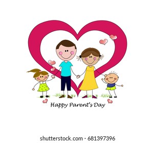 Happy Parents Day. Father, Mother And Children.