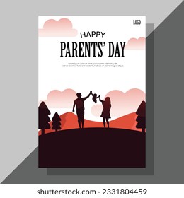 El Flyer del Día de los Padres Felices presenta un cautivador paisaje de fondo vectorial que da un tono alegre y reconfortante. El punto central del volante es una imagen reconfortante de una familia feliz.