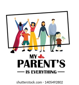 Happy Parents Day Greeting Card Vintage Vector Template Design Background Illustration
