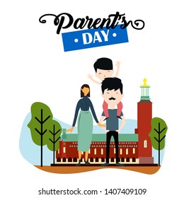 Happy Parents Day Greeting Card Vintage Vector Template Design Background Illustration