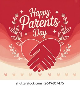 Happy Parents Day greeting card, red heart background, handwritten typography, elegant, warm, love, vector style
