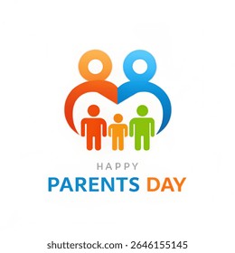 Happy Parents Day icon with Dad, Mom, and Baby. Logotype vector illustration on white background. Family celebration symbol.
