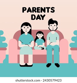 Happy Parent's Day Illustration Background. Parent's Day Illustration with a Family Sitting Together on The Sofa