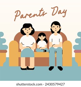 Happy Parent's Day Illustration Background. Parent's Day Illustration with a Family Sitting Together on The Sofa