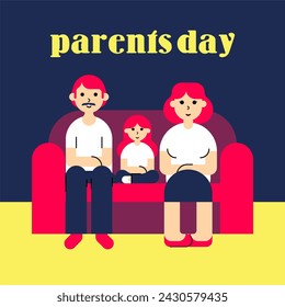 Happy Parent's Day Illustration Background. Parent's Day Illustration with a Family Sitting Together on The Sofa