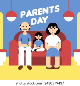 Happy Parent's Day Illustration Background. Parent's Day Illustration with a Family Sitting Together on The Sofa