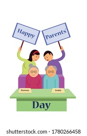 Happy Parents Day, Old age parent's with his son and daughter celebrating Parents Day.vector illustration