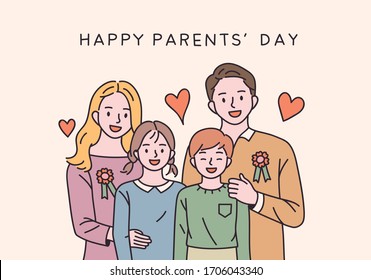 Happy parents' day. Old parents and children. flat design style minimal vector illustration.