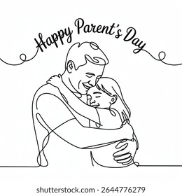 Happy Parent's  Day Single continuous line drawing  line art vector. minimal father and daughter print for tshirt designs.  One line draw graphic design vector illustration 