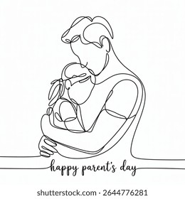Happy Parent's  Day Single continuous line drawing  line art vector. minimal father and daughter print for tshirt designs.  One line draw graphic design vector illustration 