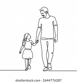 Happy Parent's  Day Single continuous line drawing  line art vector. minimal father and daughter print for tshirt designs.  One line draw graphic design vector illustration 