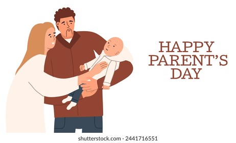 Happy Parent's day. Vector background, banner, template. 
Parents and baby close up