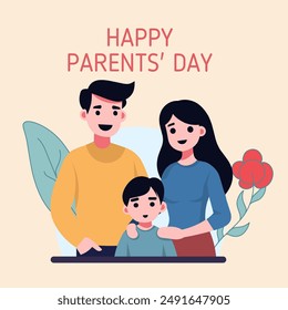 happy parents day, vector illustration, greeting card, for parents, to commemorate parents' day, made with flat design,