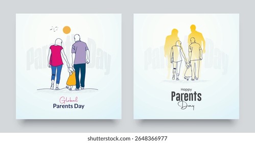Happy Parents Day Vector Illustration. Parents day social media post template. Set Parents day banner design. Suitable for Poster, Banners, mobile apps, campaign and greeting card.