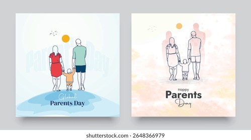 Happy Parents Day Vector Illustration. Parents day social media post template. Suitable for Poster, Banners, mobile apps, campaign and greeting card. Set Parents day banner design.